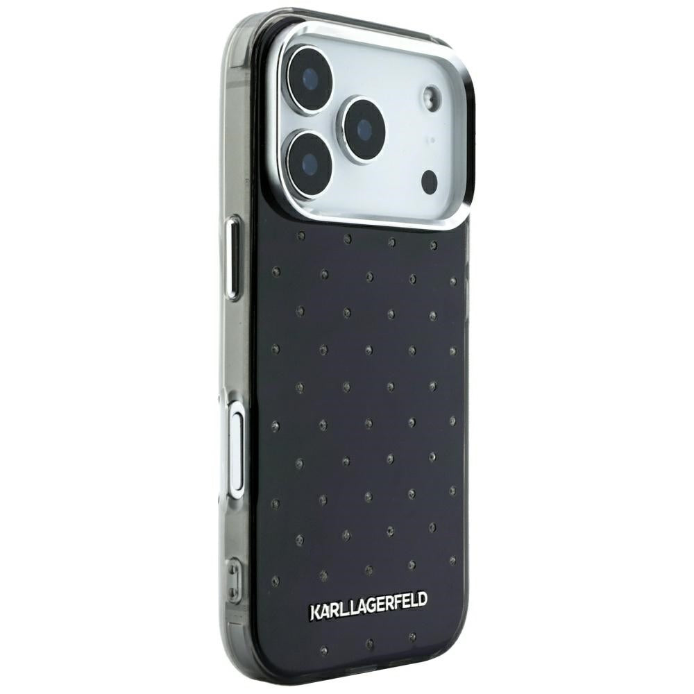 Karl Lagerfeld IML blizgūs dėklas su visapusiu logotipu ir elektrinės plokavimo logotipu - juodas (iPhone 17 Pro / 18...