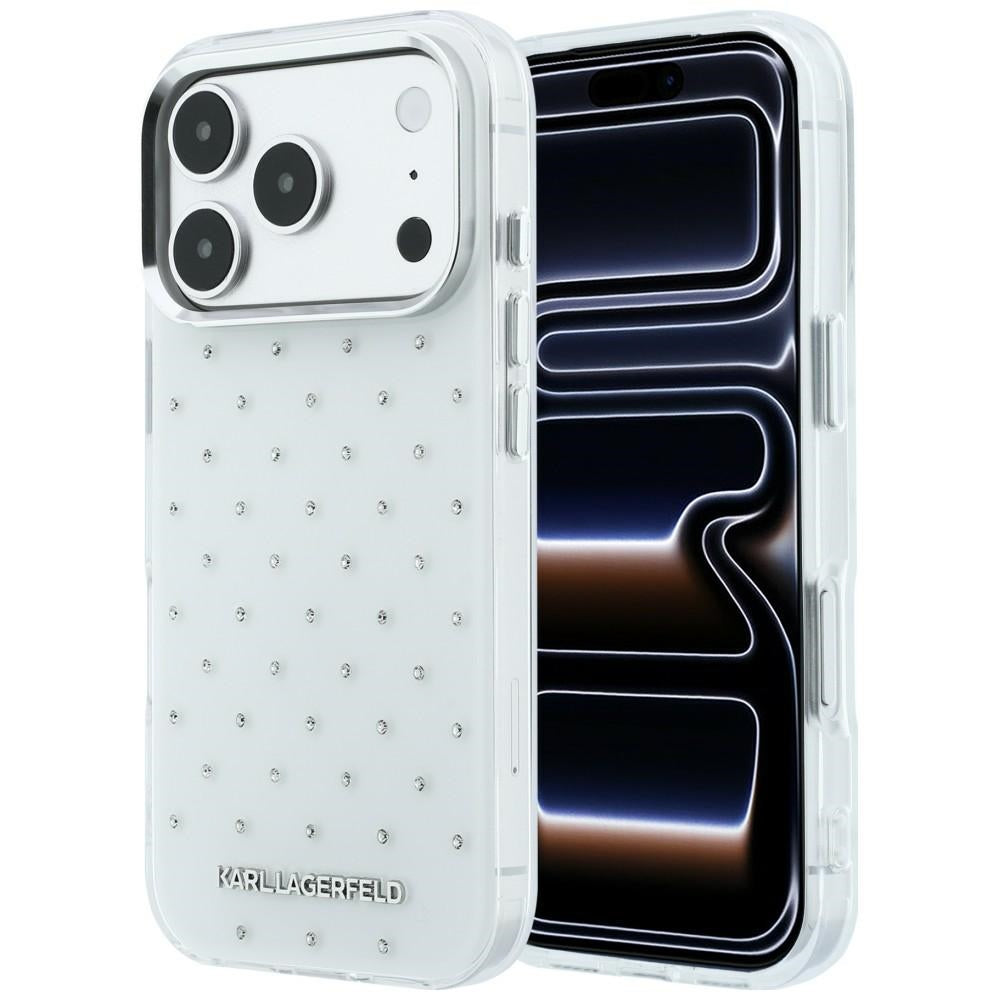 Karl Lagerfeld IML kristalai visame paviršiuje ir galivanizuoto logotipo dėklas iPhone 17 Pro Max / 18 Pro Max - baltas...