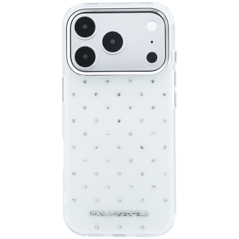 Karl Lagerfeld IML kristalai visame paviršiuje ir galivanizuoto logotipo dėklas iPhone 17 Pro Max / 18 Pro Max - baltas...