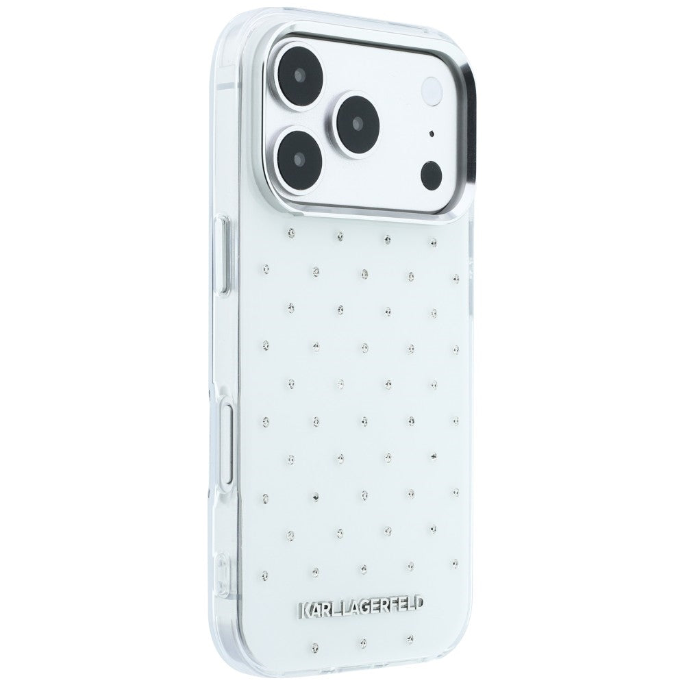 Karl Lagerfeld IML kristalai visame paviršiuje ir galivanizuoto logotipo dėklas iPhone 17 Pro Max / 18 Pro Max - baltas...