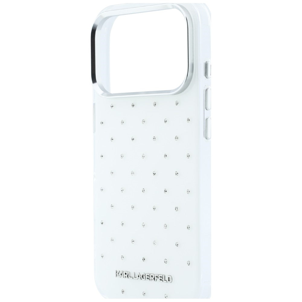 Karl Lagerfeld IML kristalai visame paviršiuje ir galivanizuoto logotipo dėklas iPhone 17 Pro Max / 18 Pro Max - baltas...