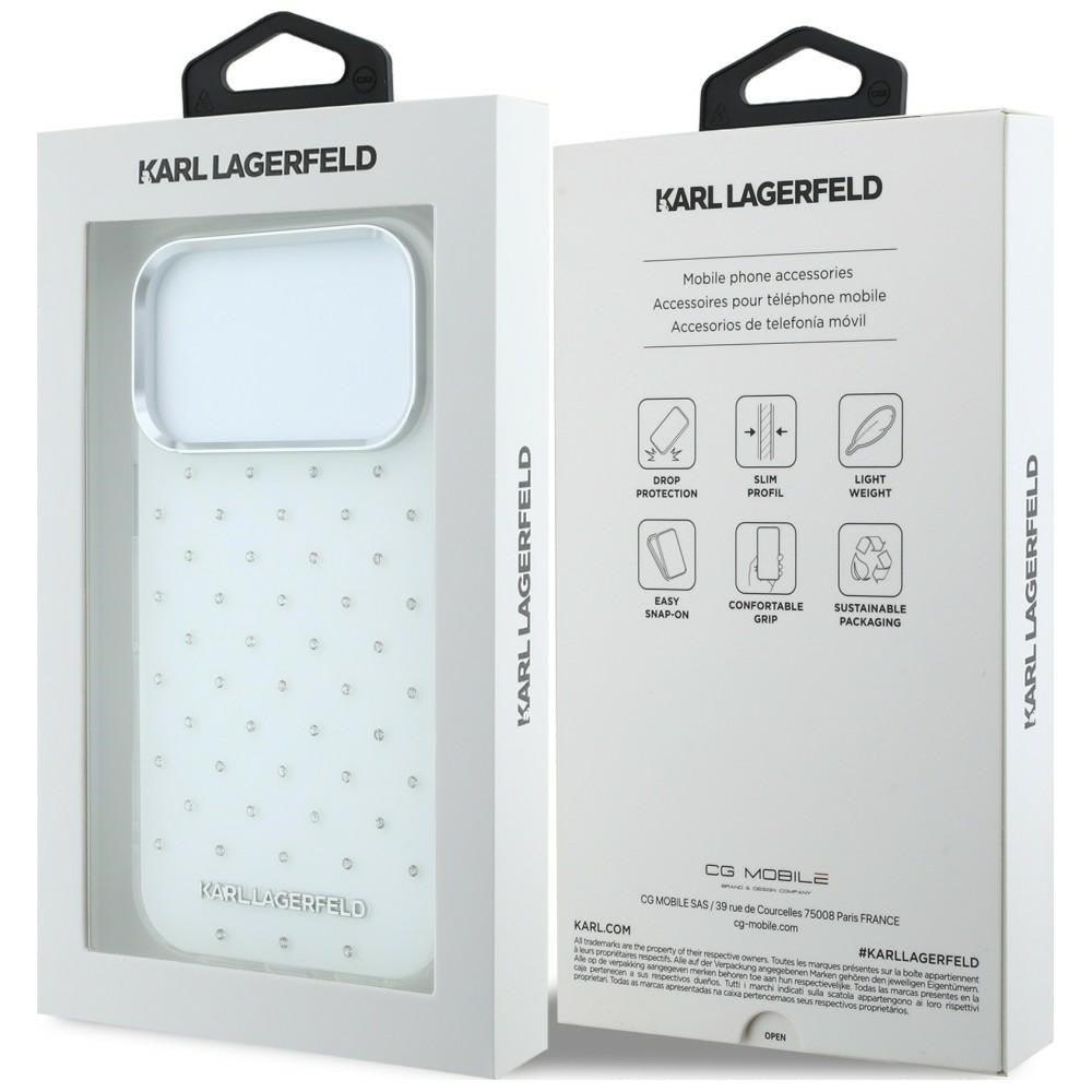 Karl Lagerfeld IML kristalai visame paviršiuje ir galivanizuoto logotipo dėklas iPhone 17 Pro Max / 18 Pro Max - baltas...