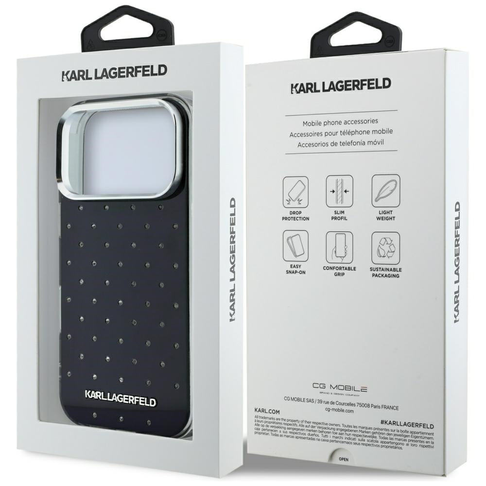Karl Lagerfeld IML kristalai visame paviršiuje ir galivanizuoto logotipo dėklas iPhone 17 Pro Max / 18 Pro Max - juodas...