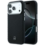 Mercedes Leather Semi Wrap Wood Effect MagSafe dėklas iPhone 17 Pro / 18 Pro - juodas -- iPhone 17 Pro / iPhone 18 Pro