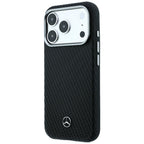 Mercedes Leather Semi Wrap Wood Effect MagSafe dėklas iPhone 17 Pro / 18 Pro - juodas -- iPhone 17 Pro / iPhone 18 Pro