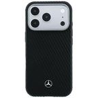 Mercedes Leather Semi Wrap Wood Effect MagSafe dėklas iPhone 17 Pro / 18 Pro - juodas -- iPhone 17 Pro / iPhone 18 Pro