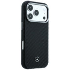 Mercedes Leather Semi Wrap Wood Effect MagSafe dėklas iPhone 17 Pro / 18 Pro - juodas -- iPhone 17 Pro / iPhone 18 Pro