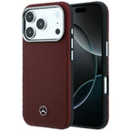 Mercedes Leather Semi Wrap Wood Effect MagSafe dėklas iPhone 17 Pro Max / 18 Pro Max - burgundinis -- iPhone 17 Pro Max /...