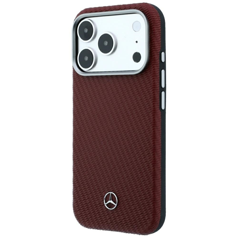 Mercedes Leather Semi Wrap Wood Effect MagSafe dėklas iPhone 17 Pro Max / 18 Pro Max - burgundinis -- iPhone 17 Pro Max /...