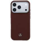 Mercedes Leather Semi Wrap Wood Effect MagSafe dėklas iPhone 17 Pro Max / 18 Pro Max - burgundinis -- iPhone 17 Pro Max /...