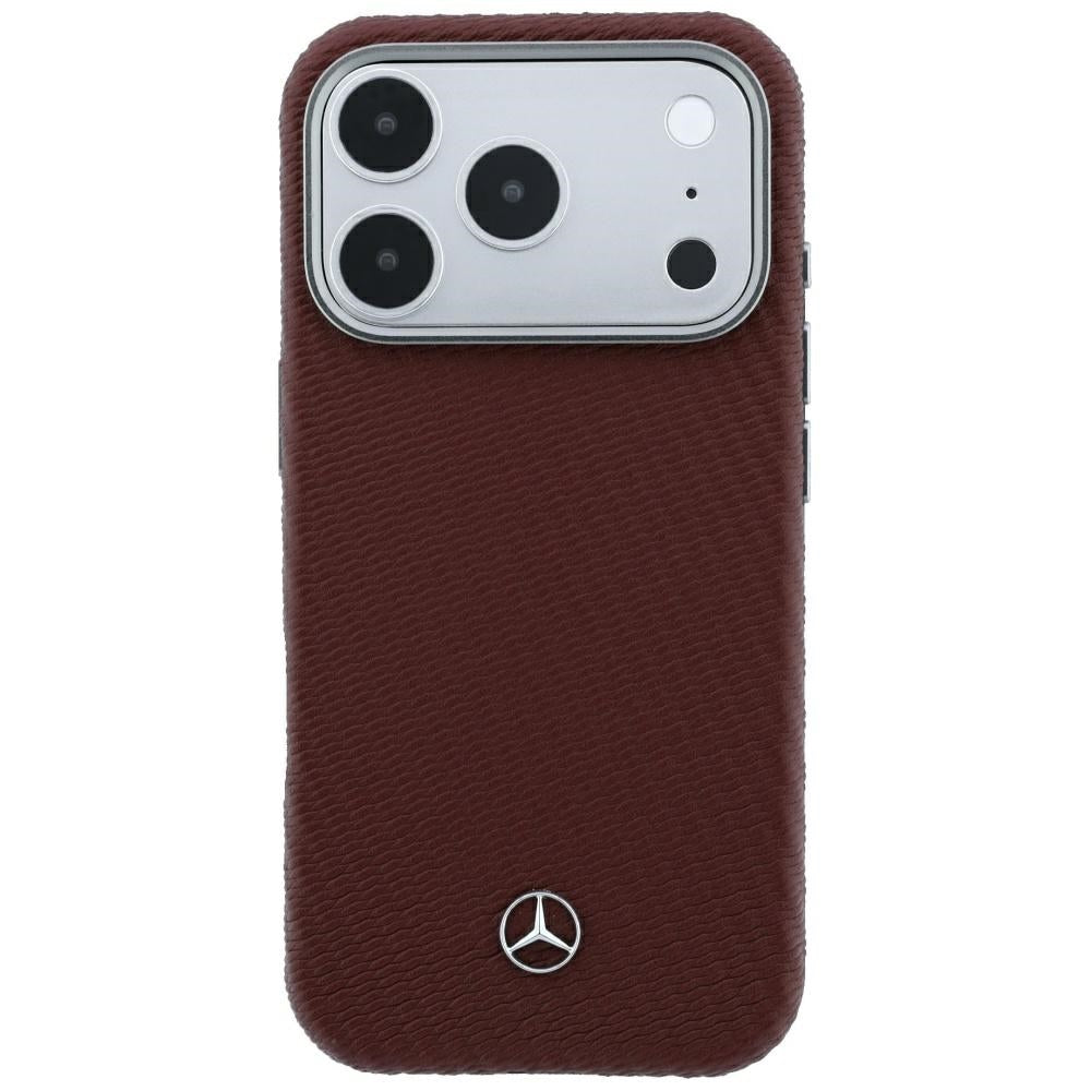 Mercedes Leather Semi Wrap Wood Effect MagSafe dėklas iPhone 17 Pro Max / 18 Pro Max - burgundinis -- iPhone 17 Pro Max /...