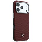 Mercedes Leather Semi Wrap Wood Effect MagSafe dėklas iPhone 17 Pro Max / 18 Pro Max - burgundinis -- iPhone 17 Pro Max /...