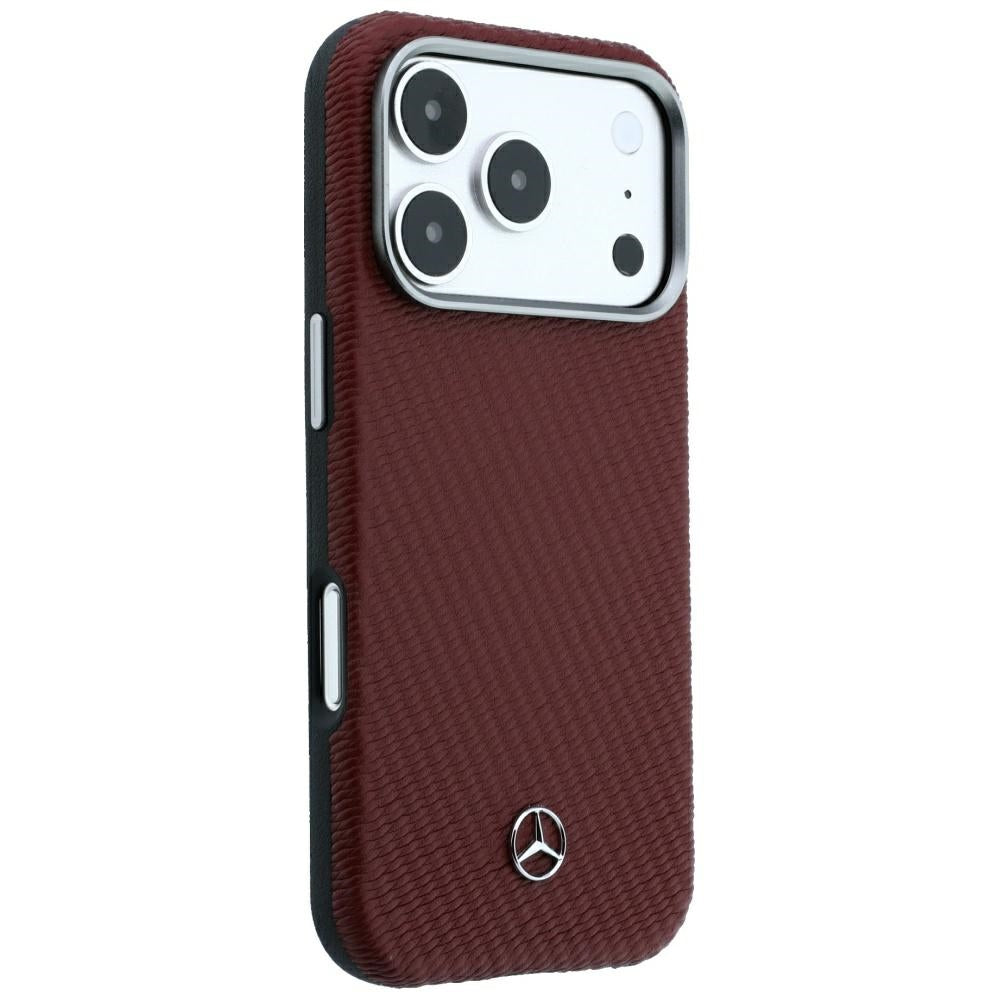 Mercedes Leather Semi Wrap Wood Effect MagSafe dėklas iPhone 17 Pro Max / 18 Pro Max - burgundinis -- iPhone 17 Pro Max /...