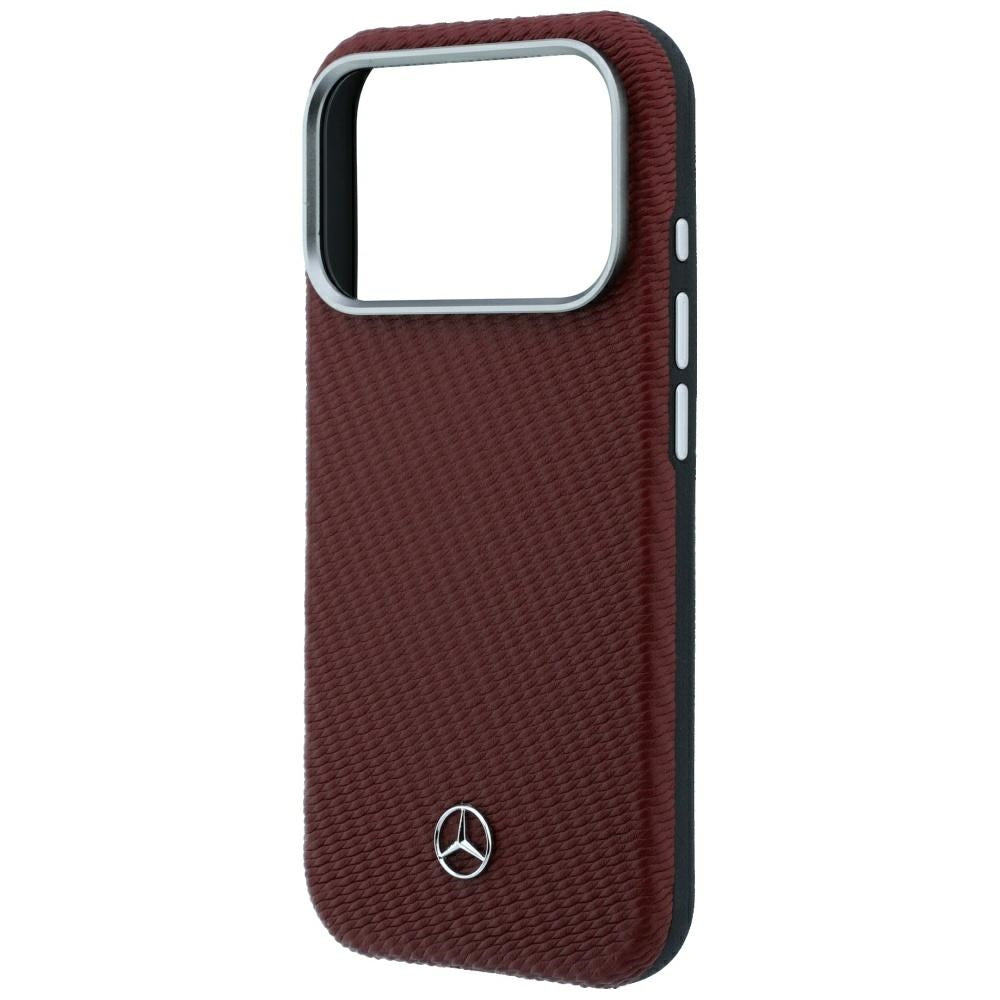 Mercedes Leather Semi Wrap Wood Effect MagSafe dėklas iPhone 17 Pro Max / 18 Pro Max - burgundinis -- iPhone 17 Pro Max /...