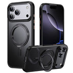 Dėklas iPhone 18 Pro / 17 Pro su besisukančiu stovu, magnetinis, TPU akrilas, MagSafe – juodas -- iPhone 18 Pro / iPhone...