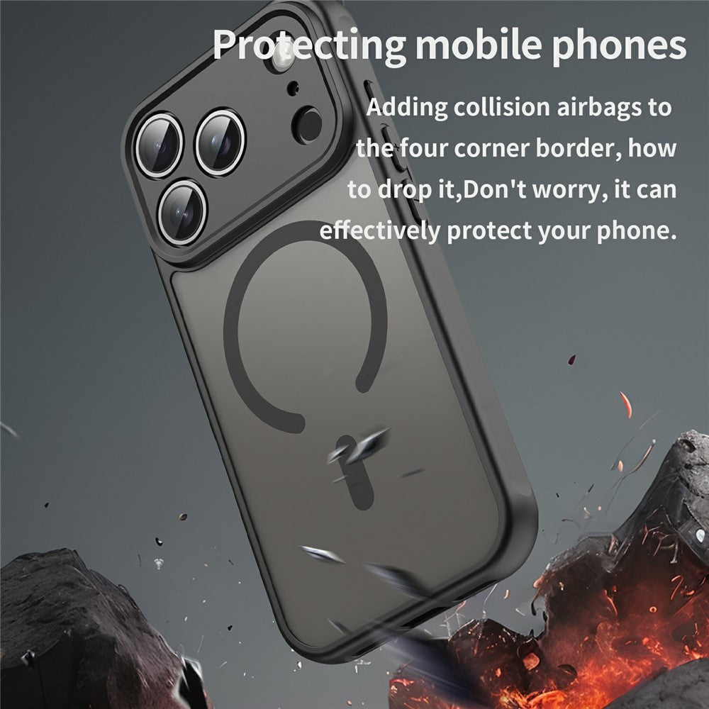 Dėklas iPhone 18 Pro / 17 Pro, magnetinis matinis, atsparus smūgiams, PC TPU – juodas -- iPhone 18 Pro / iPhone 17 Pro