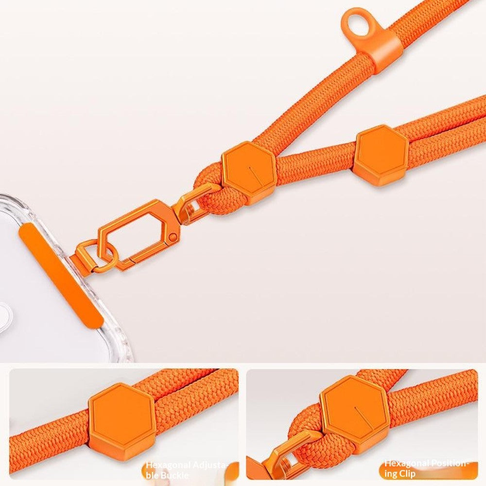 Dirželis telefonui ant kaklo ir per petį 150 cm reguliuojamo ilgio su plienine plokštele - oranžinis -- Uncategorized
