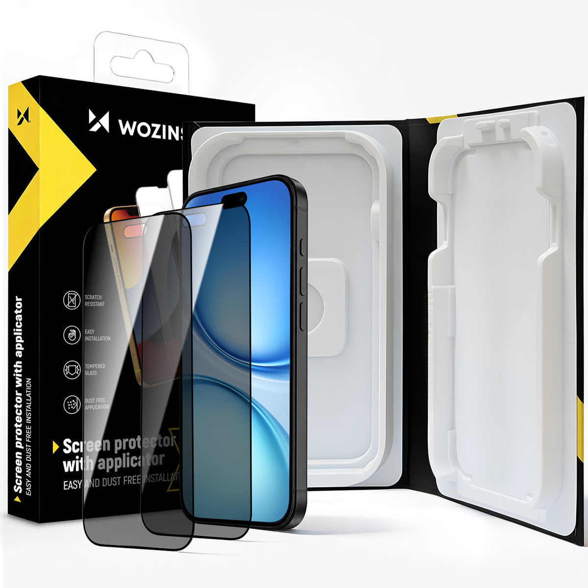 Wozinsky EasyFit Privacy Glass ekrano apsauga, skirta iPhone 18 Pro Max - 2 vnt. -- iPhone 18 Pro Max