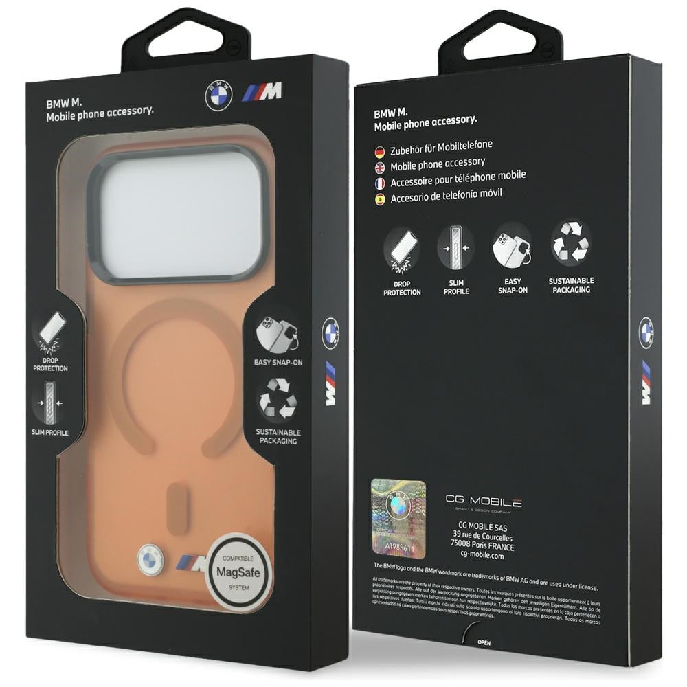 BMW M IML Šerkšto metalo logotipas ir apvadai MagSafe dėklas iPhone 17 Pro / 18 Pro - oranžinis -- iPhone 17 Pro / iPhone...