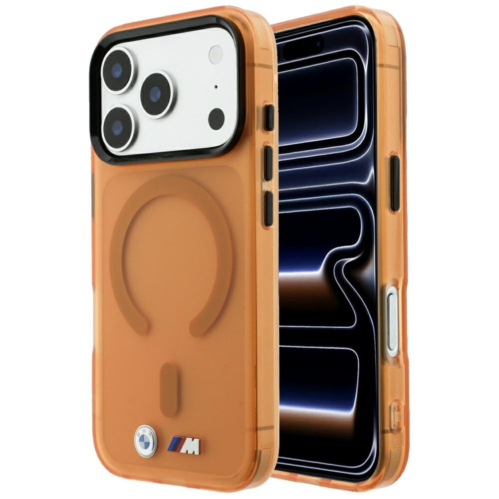 BMW M IML Šerkšto metalo logotipas ir apvadai MagSafe dėklas iPhone 17 Pro Max / 18 Pro Max - oranžinis -- iPhone 17 Pro...