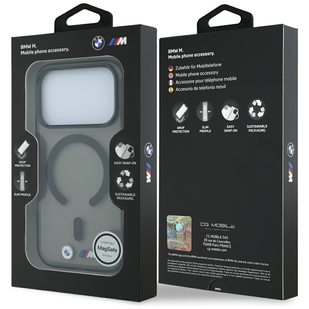 BMW M IML Blizgo metalo logotipas ir apvadai MagSafe dėklas iPhone 17 Pro / 18 Pro - juodas -- iPhone 17 Pro / iPhone 18 Pro