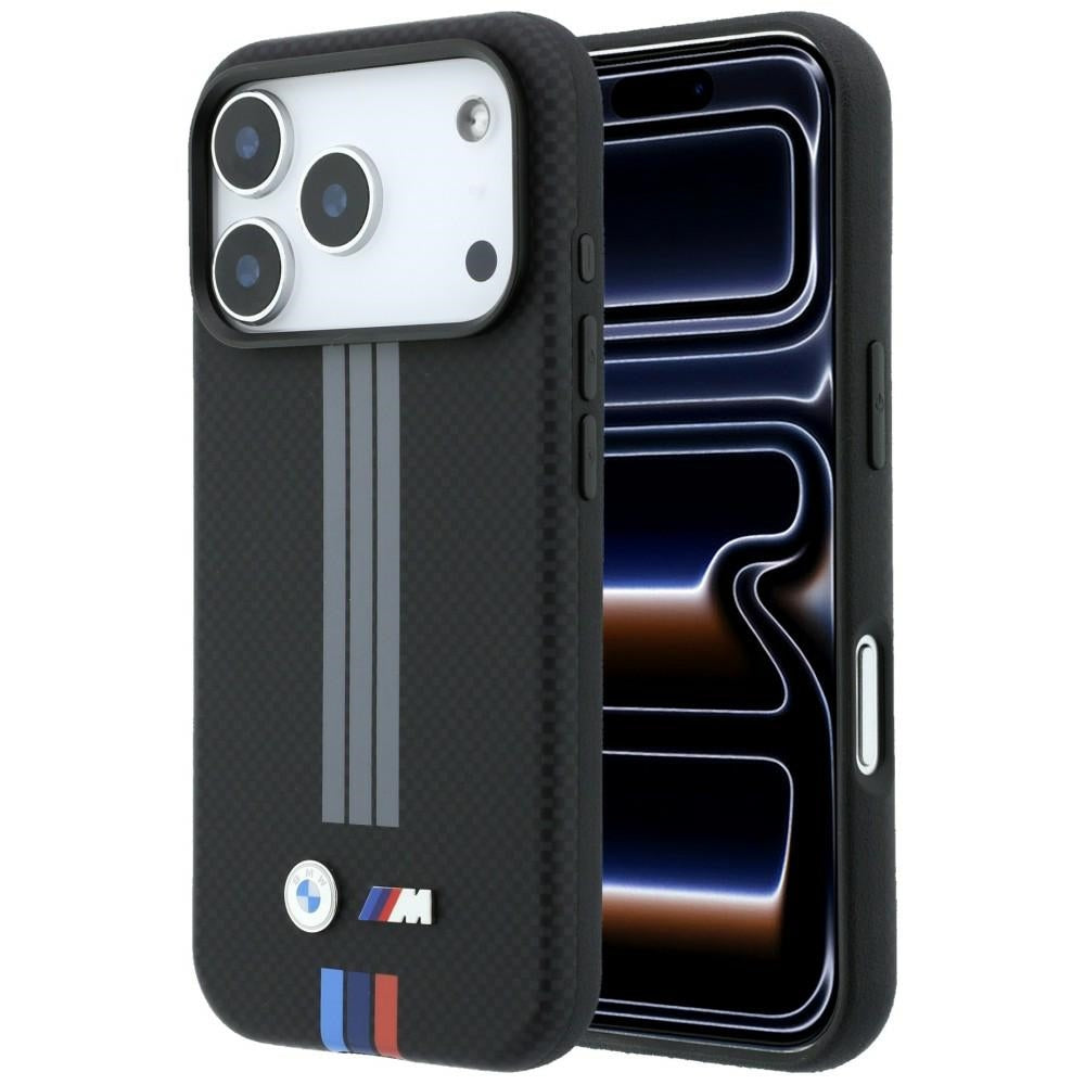 BMW M Quadrille Kevlar Anthracite & Tricolor Print Lines MagSafe dėklas iPhone 17 Pro / 18 Pro - Juodas -- iPhone 17 Pro...