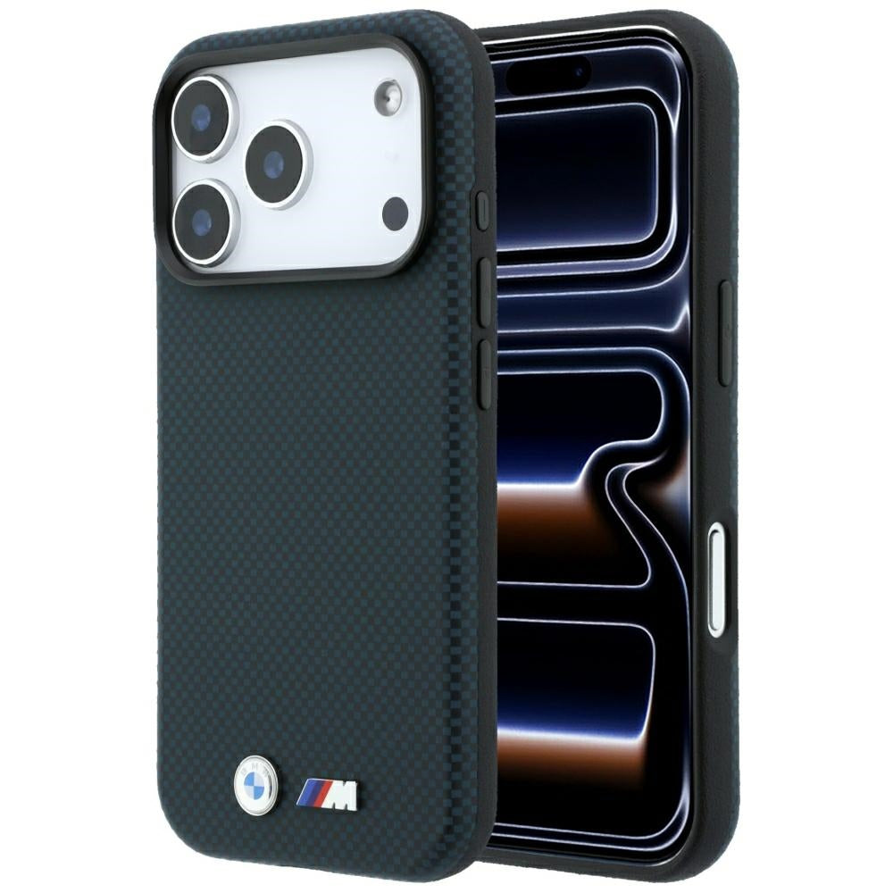 BMW M Quadrille Kevlar Metal Logo MagSafe dėklas iPhone 17 Pro / 18 Pro - Tamsiai mėlynas -- iPhone 17 Pro / iPhone 18 Pro