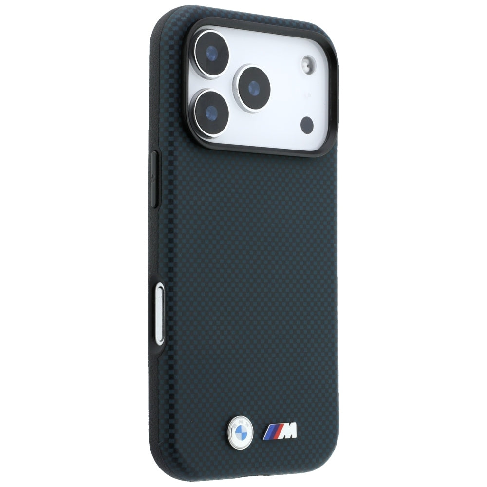BMW M Quadrille Kevlar Metal Logo MagSafe dėklas iPhone 17 Pro / 18 Pro - Tamsiai mėlynas -- iPhone 17 Pro / iPhone 18 Pro