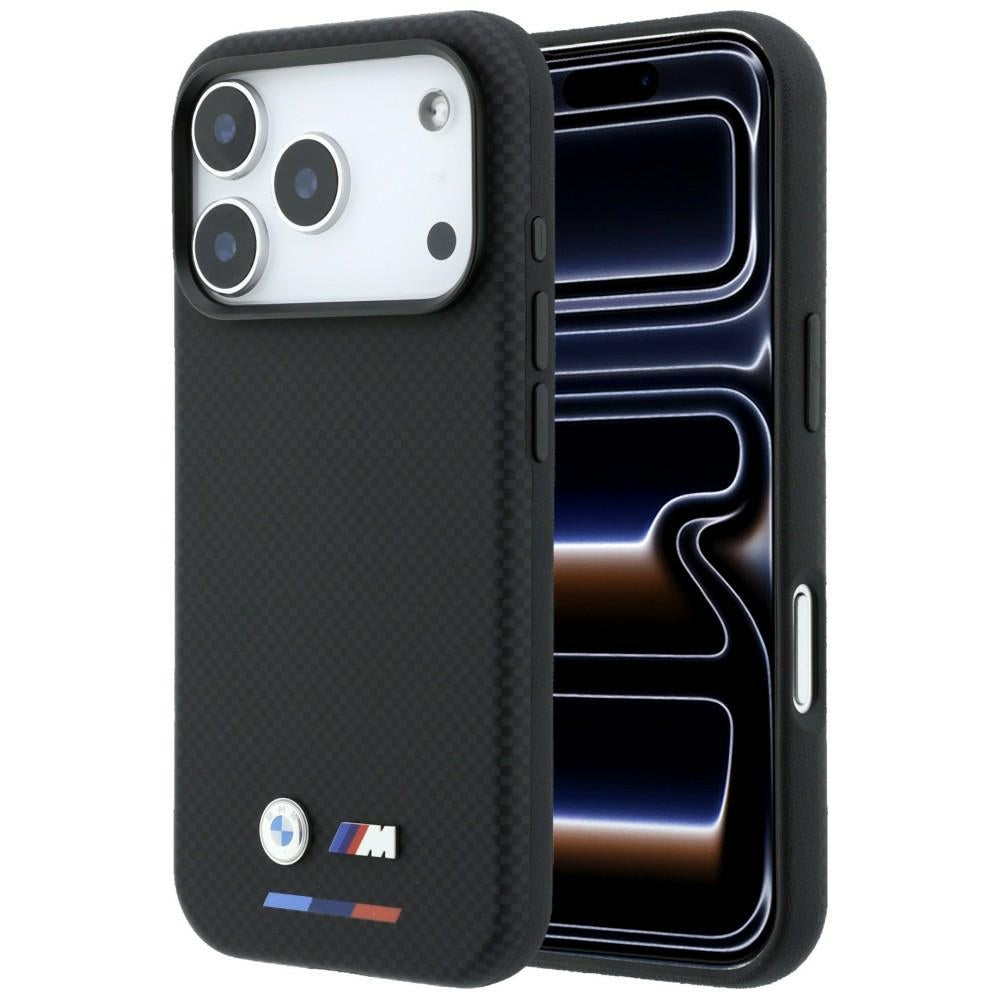 BMW M Quadrille Kevlar Tricolor & Metal Logo MagSafe dėklas iPhone 17 Pro / 18 Pro - Juodas -- iPhone 17 Pro / iPhone 18 Pro