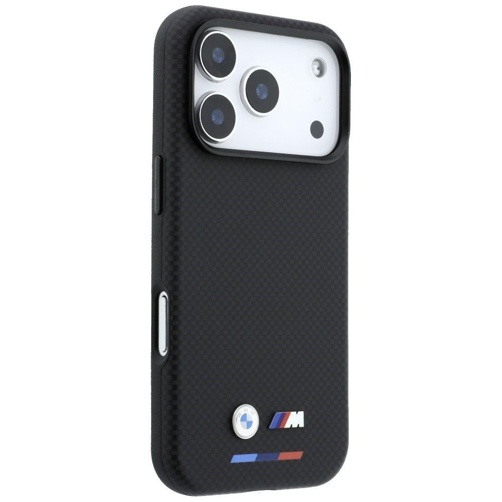 BMW M Quadrille Kevlar Tricolor & Metal Logo MagSafe dėklas iPhone 17 Pro / 18 Pro - Juodas -- iPhone 17 Pro / iPhone 18 Pro