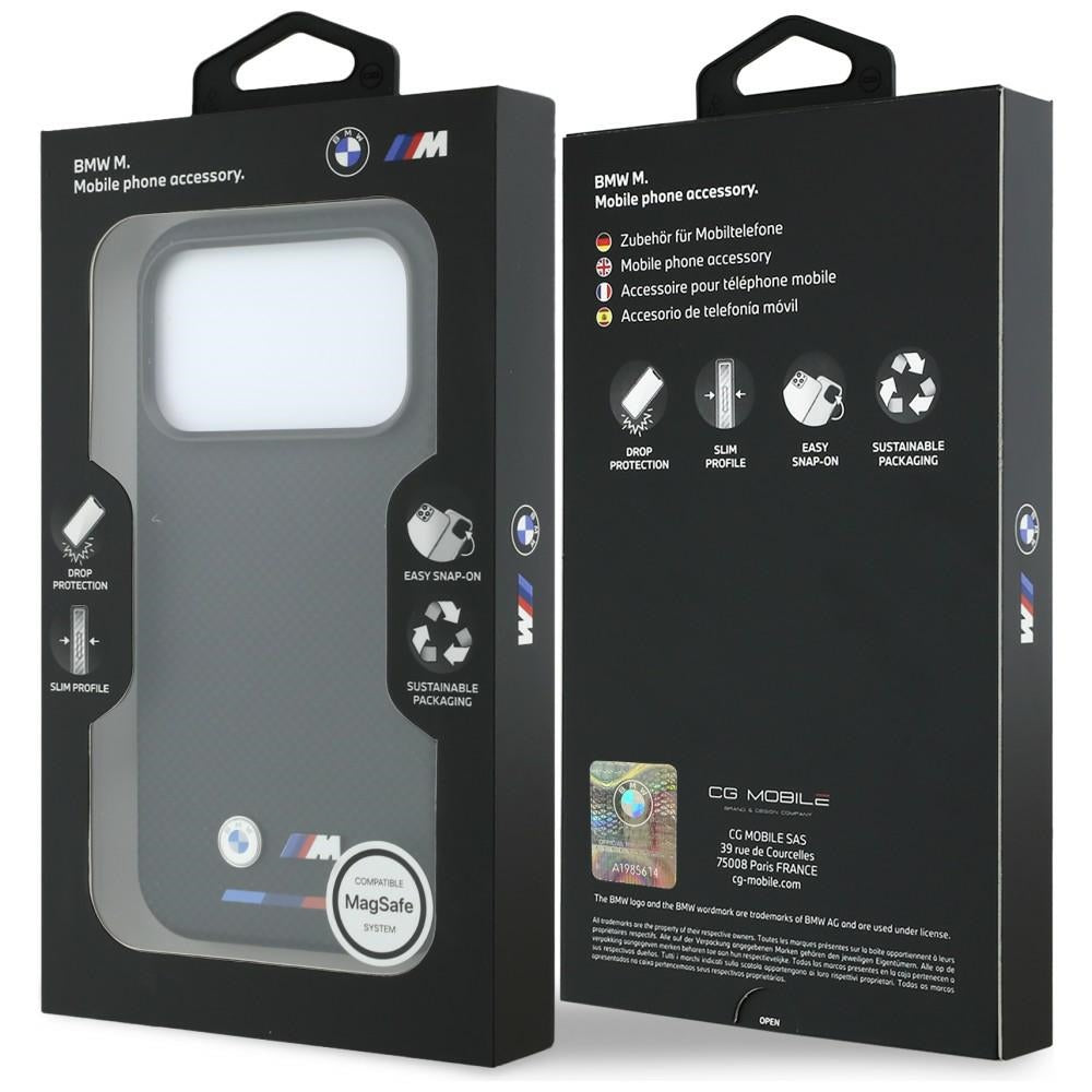 BMW M Quadrille Kevlar Tricolor & Metal Logo MagSafe dėklas iPhone 17 Pro / 18 Pro - Juodas -- iPhone 17 Pro / iPhone 18 Pro