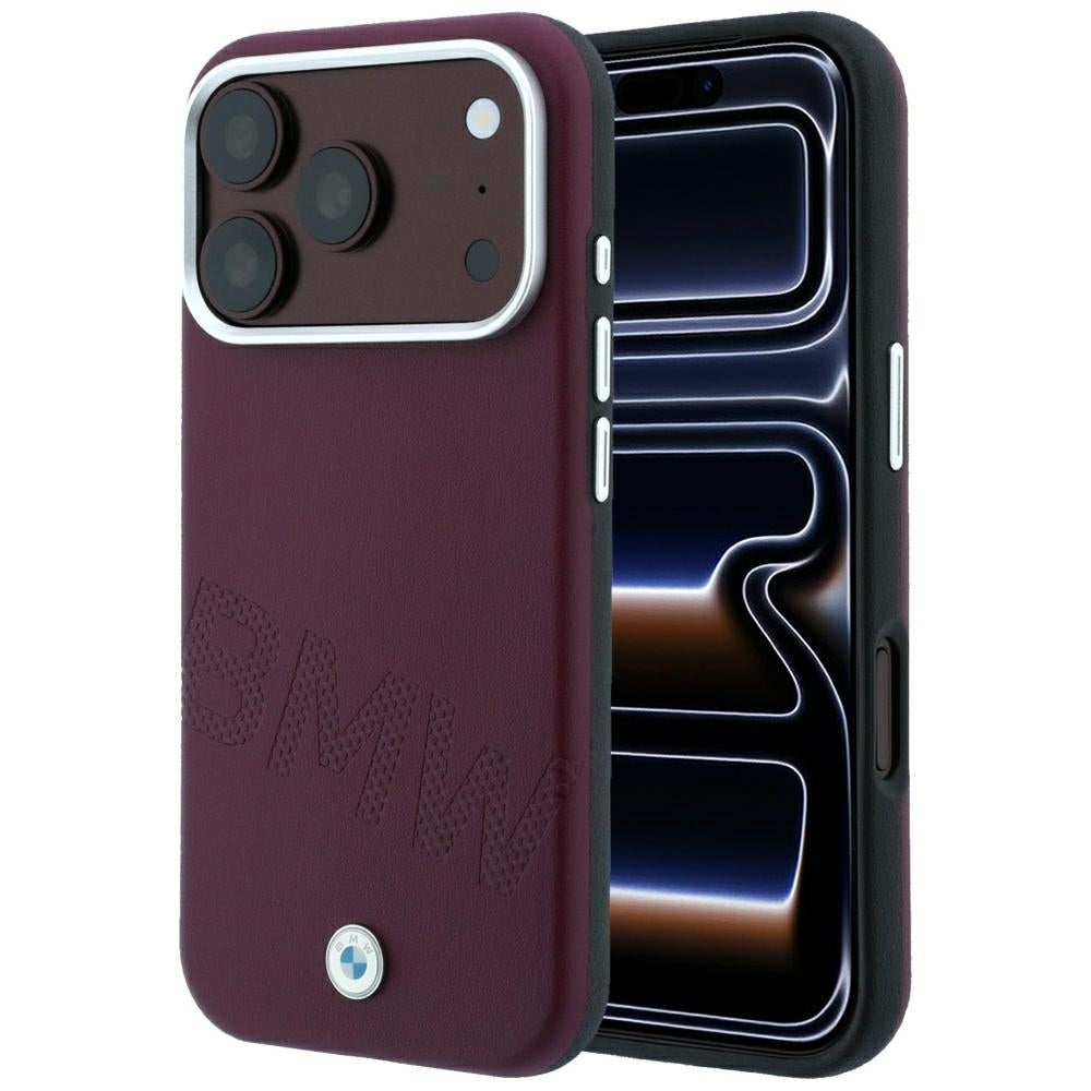 BMW ženklas su pasviriusiomis embosavimo raidėmis MagSafe dėklas iPhone 17 Pro Max / 18 Pro Max - Bordo -- iPhone 17 Pro...