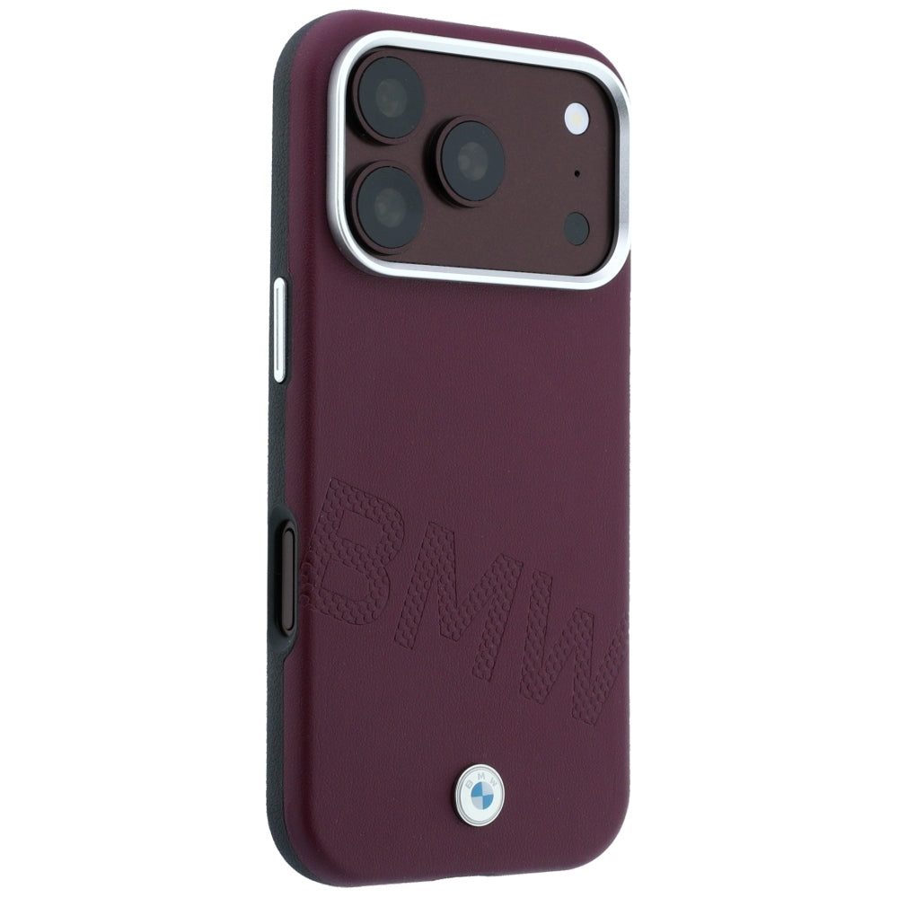BMW ženklas su pasviriusiomis embosavimo raidėmis MagSafe dėklas iPhone 17 Pro Max / 18 Pro Max - Bordo -- iPhone 17 Pro...