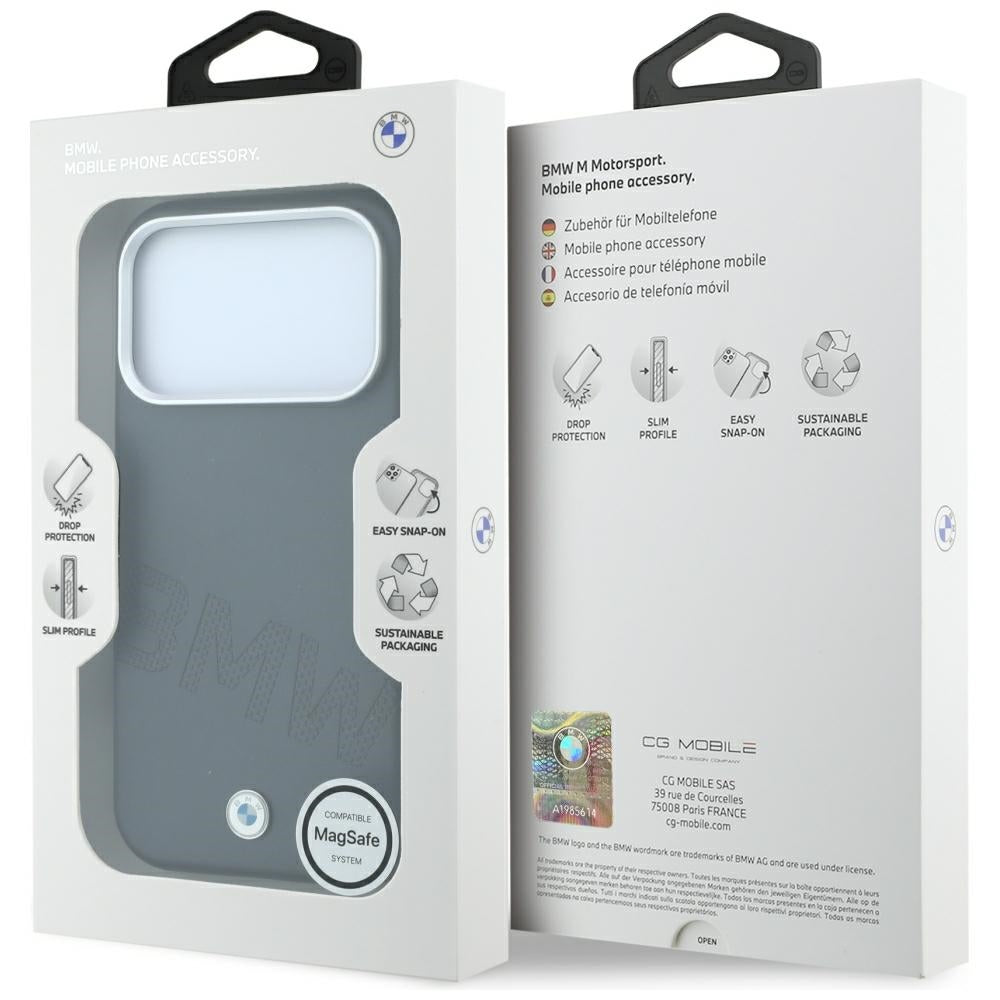 BMW ženklas su pasviriusiomis embosavimo raidėmis MagSafe dėklas iPhone 17 Pro Max / 18 Pro Max - Pilkas -- iPhone 17 Pro...