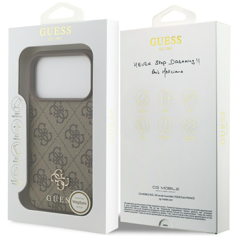 Guess 4G mažas klasikinis logotipas MagSafe dėklas iPhone 17 Pro / 18 Pro - Rudas -- iPhone 17 Pro / iPhone 18 Pro