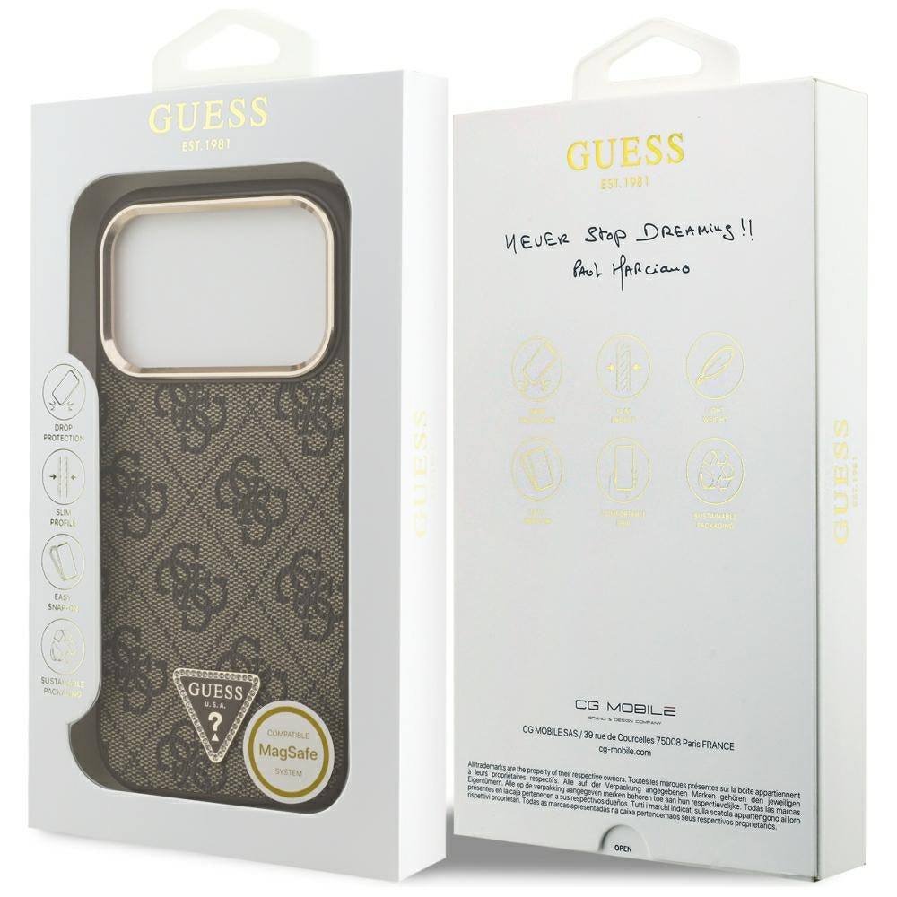 Guess 4G trikampio logotipo MagSafe dėklas iPhone 17 Pro / 18 Pro - Ruda -- iPhone 17 Pro / iPhone 18 Pro