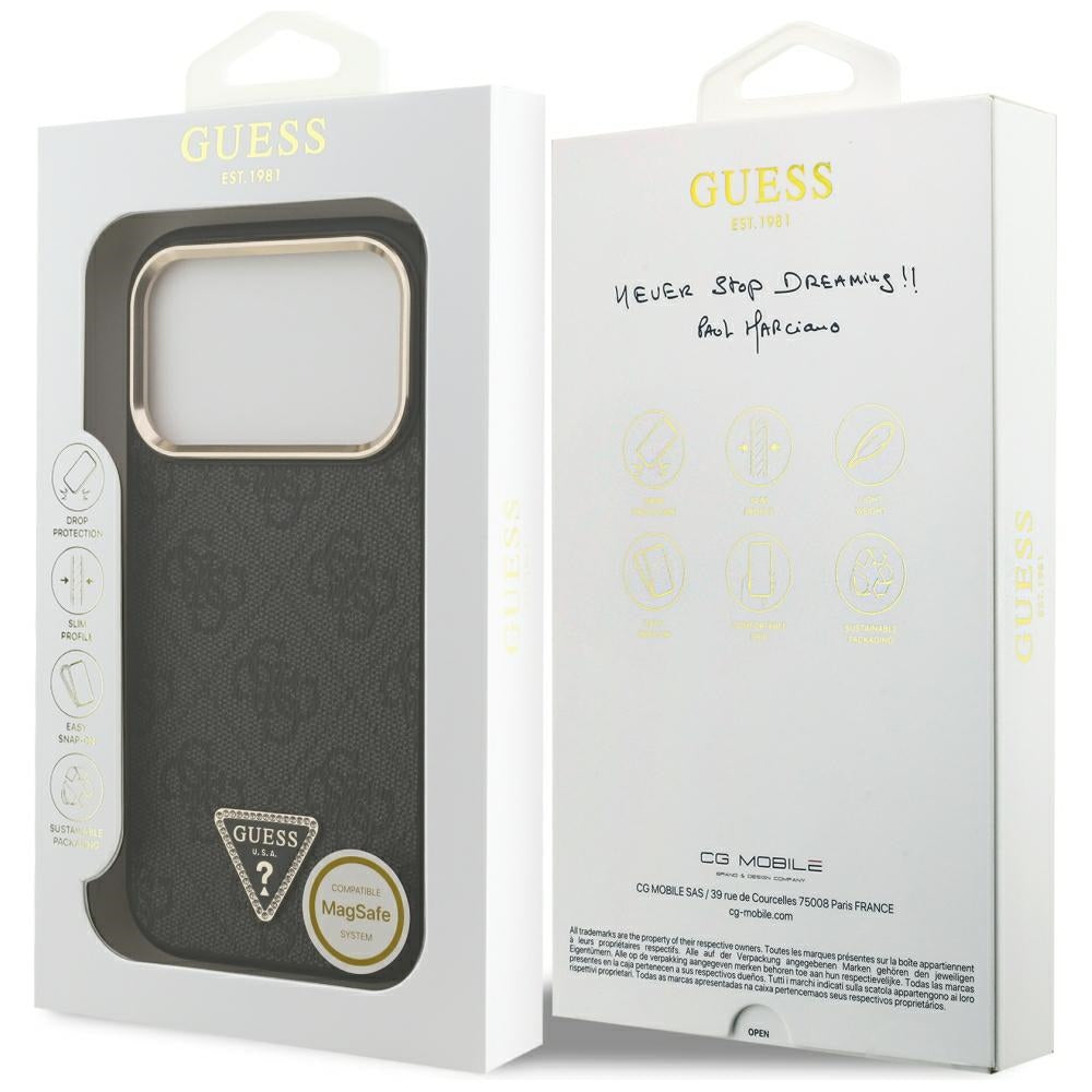 Guess 4G trikampio logotipo MagSafe dėklas iPhone 17 Pro / 18 Pro - Juoda ir auksinė -- iPhone 17 Pro / iPhone 18 Pro