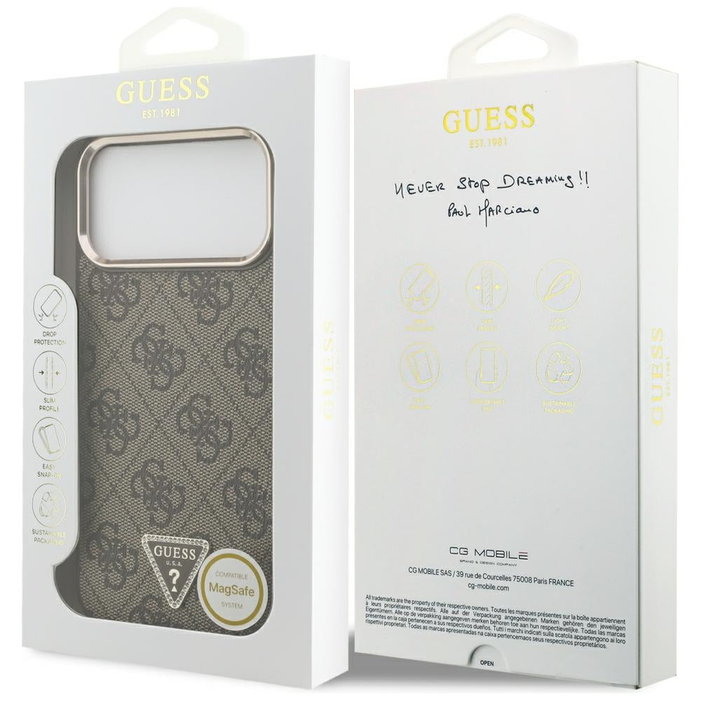 Guess 4G Triangle Logo MagSafe dėklas iPhone 17 Pro Max / 18 Pro Max - Rudas -- iPhone 17 Pro Max / iPhone 18 Pro Max