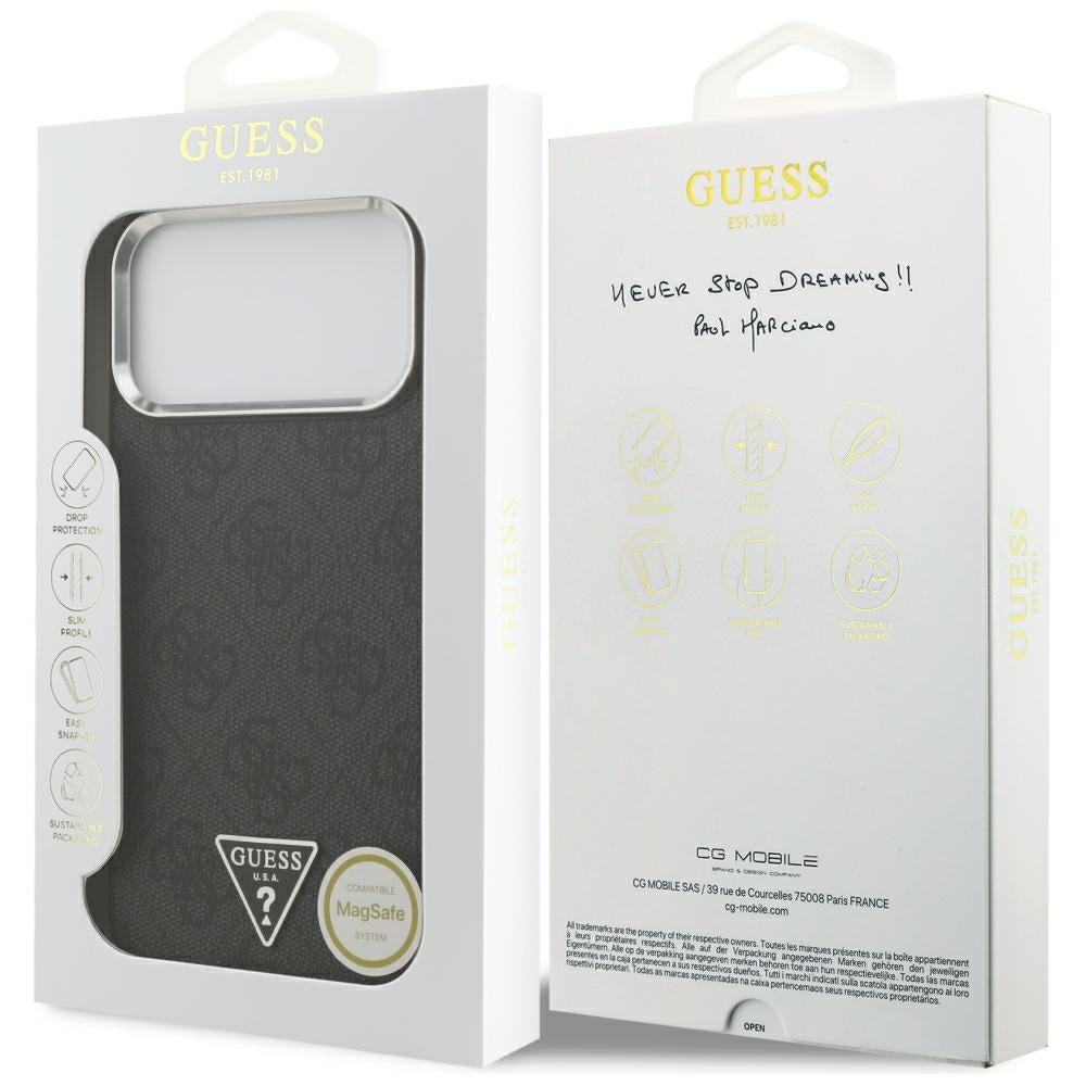 Guess 4G Triangle Logo MagSafe dėklas iPhone 17 Pro Max / 18 Pro Max - Juodas & Sidabrinis -- iPhone 17 Pro Max / iPhone...