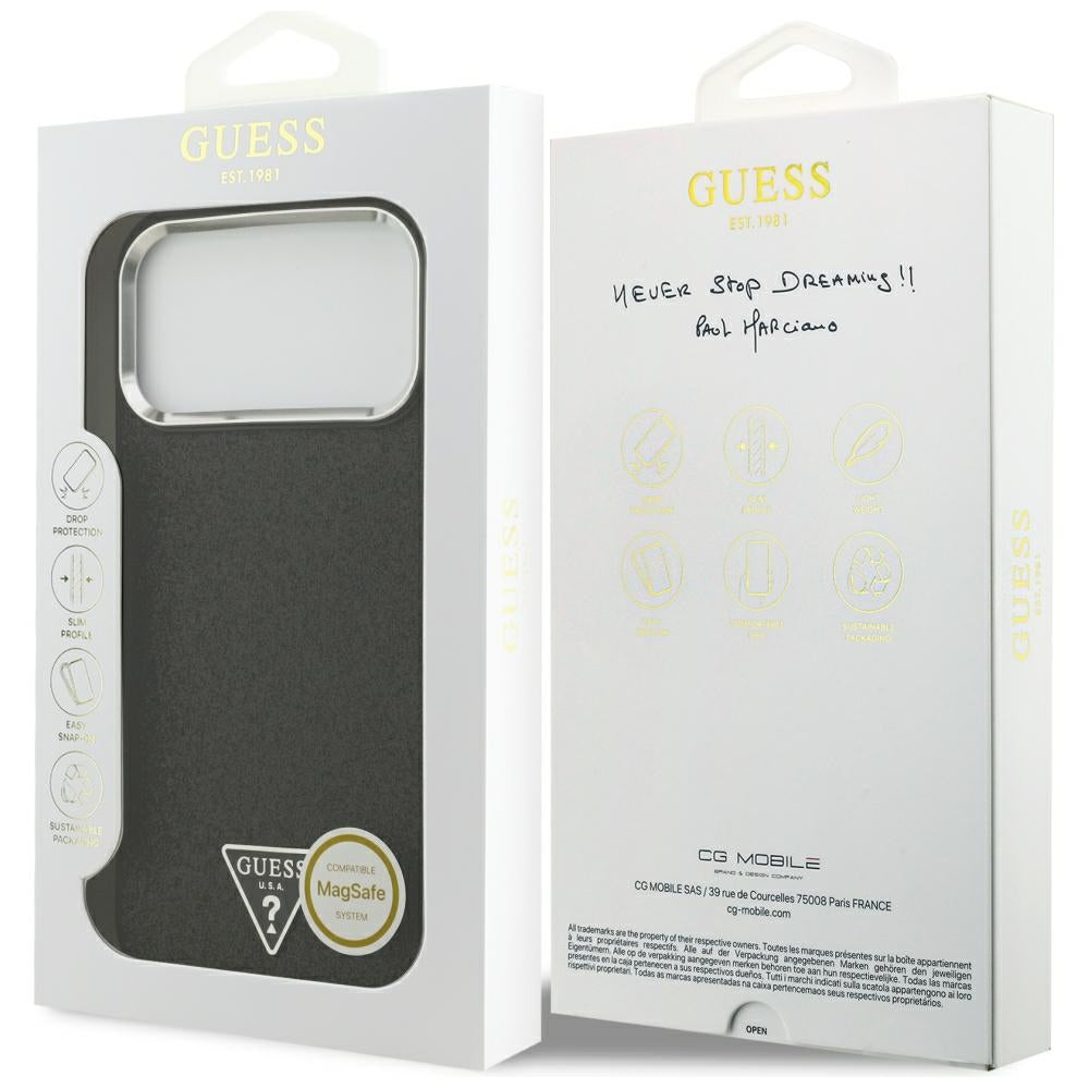 Guess Blizgantis Trikampis Ženklas MagSafe Dėklas skirtas iPhone 17 Pro Max / 18 Pro Max - Juodas -- iPhone 17 Pro Max /...