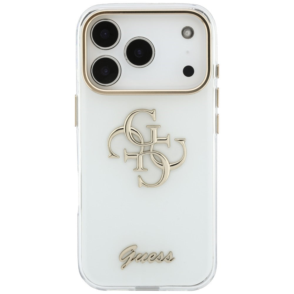Guess HC IML 4G Script Metal Dėklas skirtas iPhone 17 Pro / 18 Pro - Balta -- iPhone 17 Pro / iPhone 18 Pro
