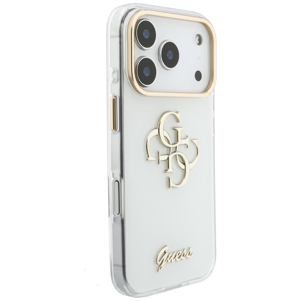 Guess HC IML 4G Script Metal Dėklas skirtas iPhone 17 Pro / 18 Pro - Balta -- iPhone 17 Pro / iPhone 18 Pro