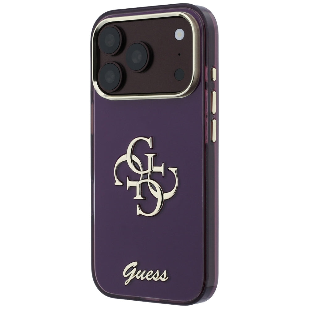 Guess IML 4G Script Metal dėklas iPhone 17 Pro / 18 Pro - burgundiškos spalvos -- iPhone 17 Pro / iPhone 18 Pro