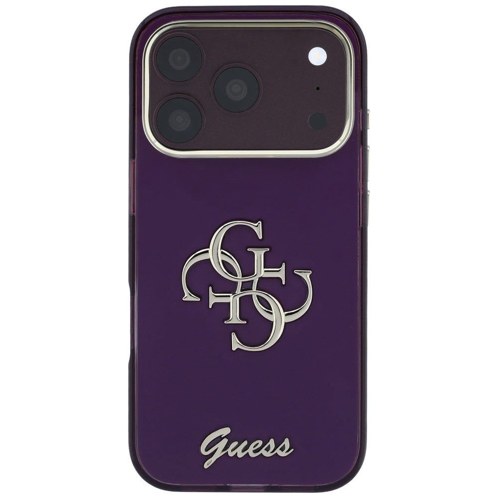 Guess IML 4G Script Metal dėklas iPhone 17 Pro / 18 Pro - burgundiškos spalvos -- iPhone 17 Pro / iPhone 18 Pro