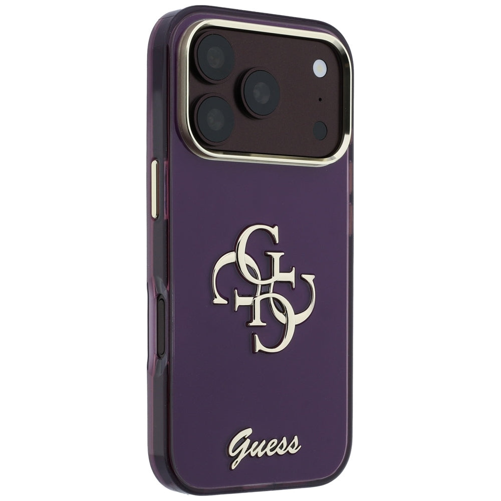Guess IML 4G Script Metal dėklas iPhone 17 Pro / 18 Pro - burgundiškos spalvos -- iPhone 17 Pro / iPhone 18 Pro