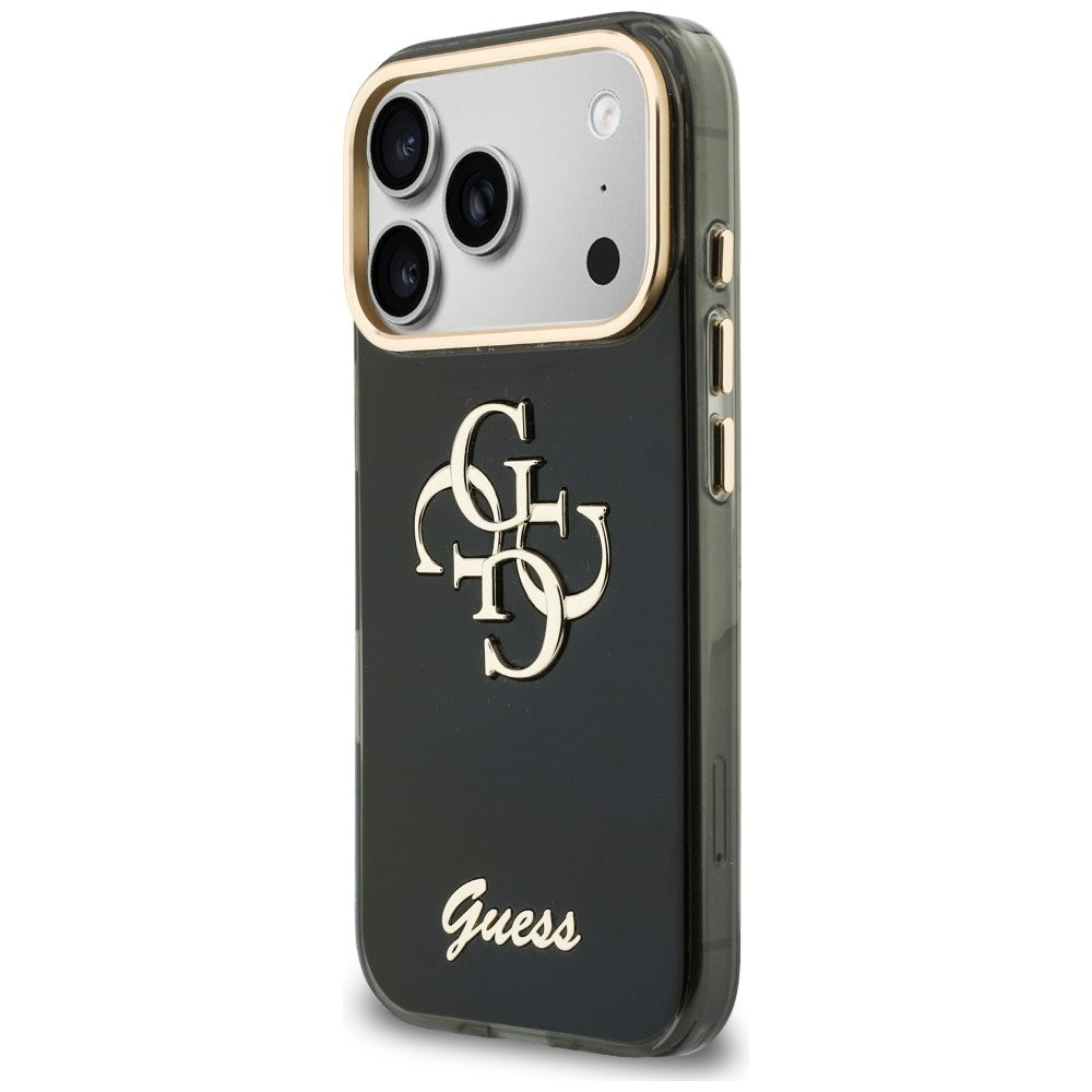 Guess IML 4G Script Metal dėklas iPhone 17 Pro / 18 Pro - juodas -- iPhone 17 Pro / iPhone 18 Pro