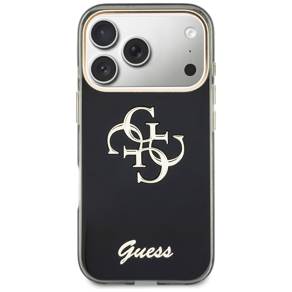 Guess IML 4G Script Metal dėklas iPhone 17 Pro / 18 Pro - juodas -- iPhone 17 Pro / iPhone 18 Pro
