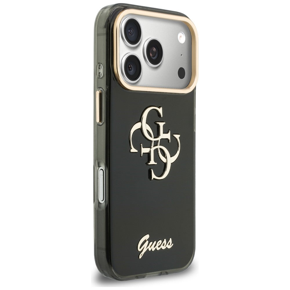 Guess IML 4G Script Metal dėklas iPhone 17 Pro / 18 Pro - juodas -- iPhone 17 Pro / iPhone 18 Pro