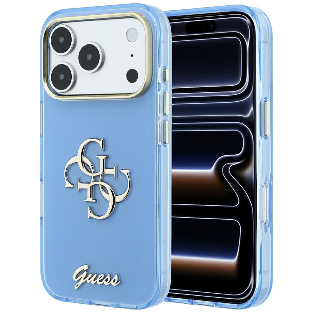 Guess IML 4G Script Metal dėklas iPhone 17 Pro / 18 Pro - šviesiai mėlyna -- iPhone 17 Pro / iPhone 18 Pro