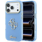 Guess IML 4G Script Metal dėklas iPhone 17 Pro / 18 Pro - šviesiai mėlyna -- iPhone 17 Pro / iPhone 18 Pro